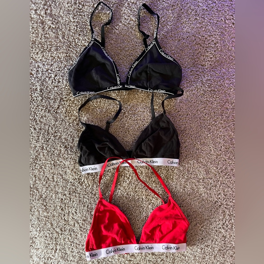 Calvin Klein Black and Red Triangle Bralette Set